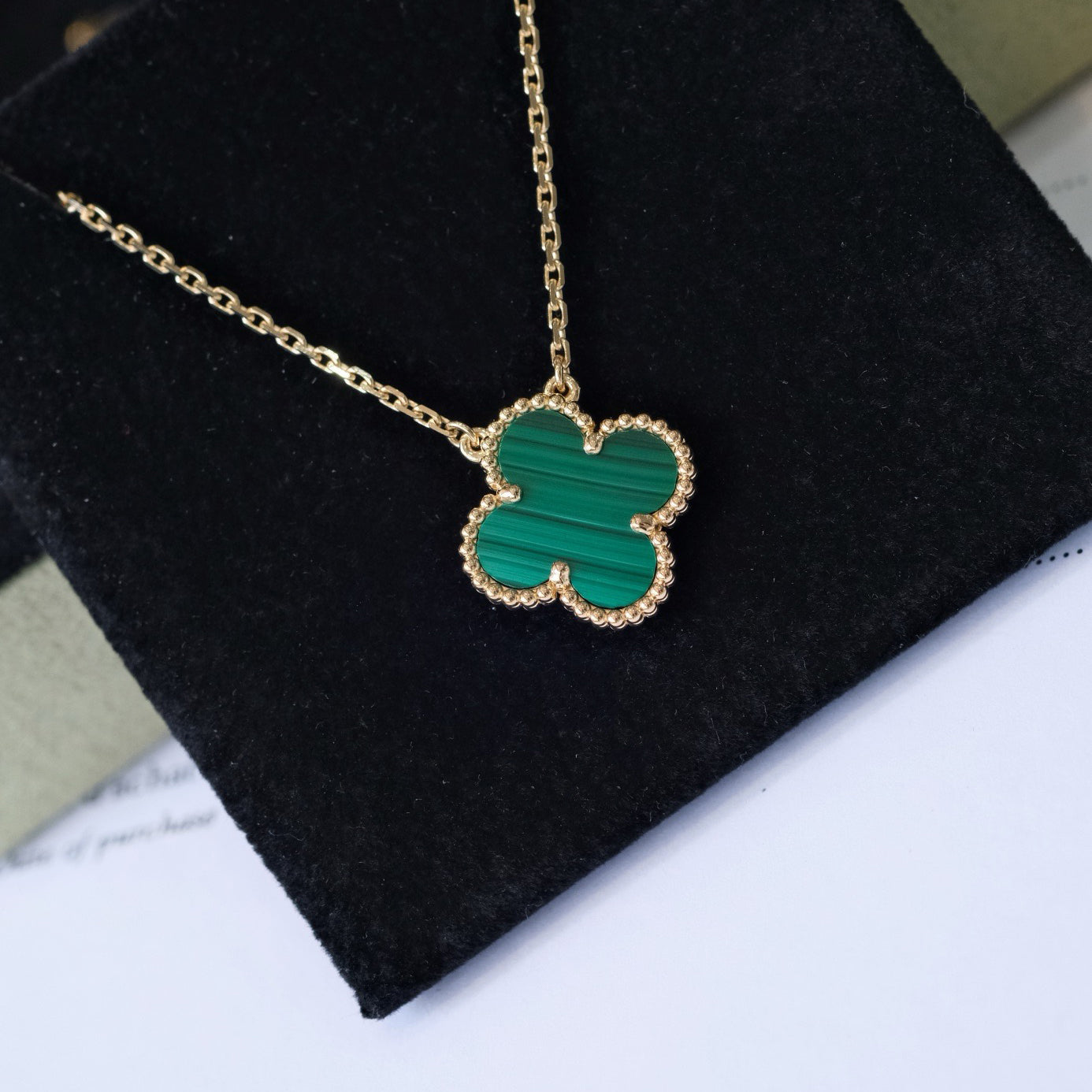[✨ROSE💎]CLOVER 15MM MALACHITE SINGLE FLOWER  NECKLACE