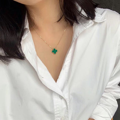[✨ROSE💎]CLOVER 15MM MALACHITE SINGLE FLOWER  NECKLACE