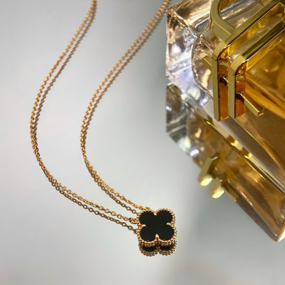 [✨ROSE💎]CLOVER 15MM BLACK ONYX SINGLE FLOWER NECKLACE