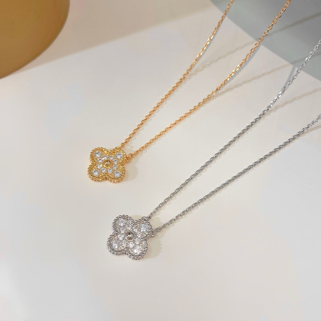[✨ROSE💎]CLOVER 15MM DIAMOND SINGLE FLOWER NECKLACE
