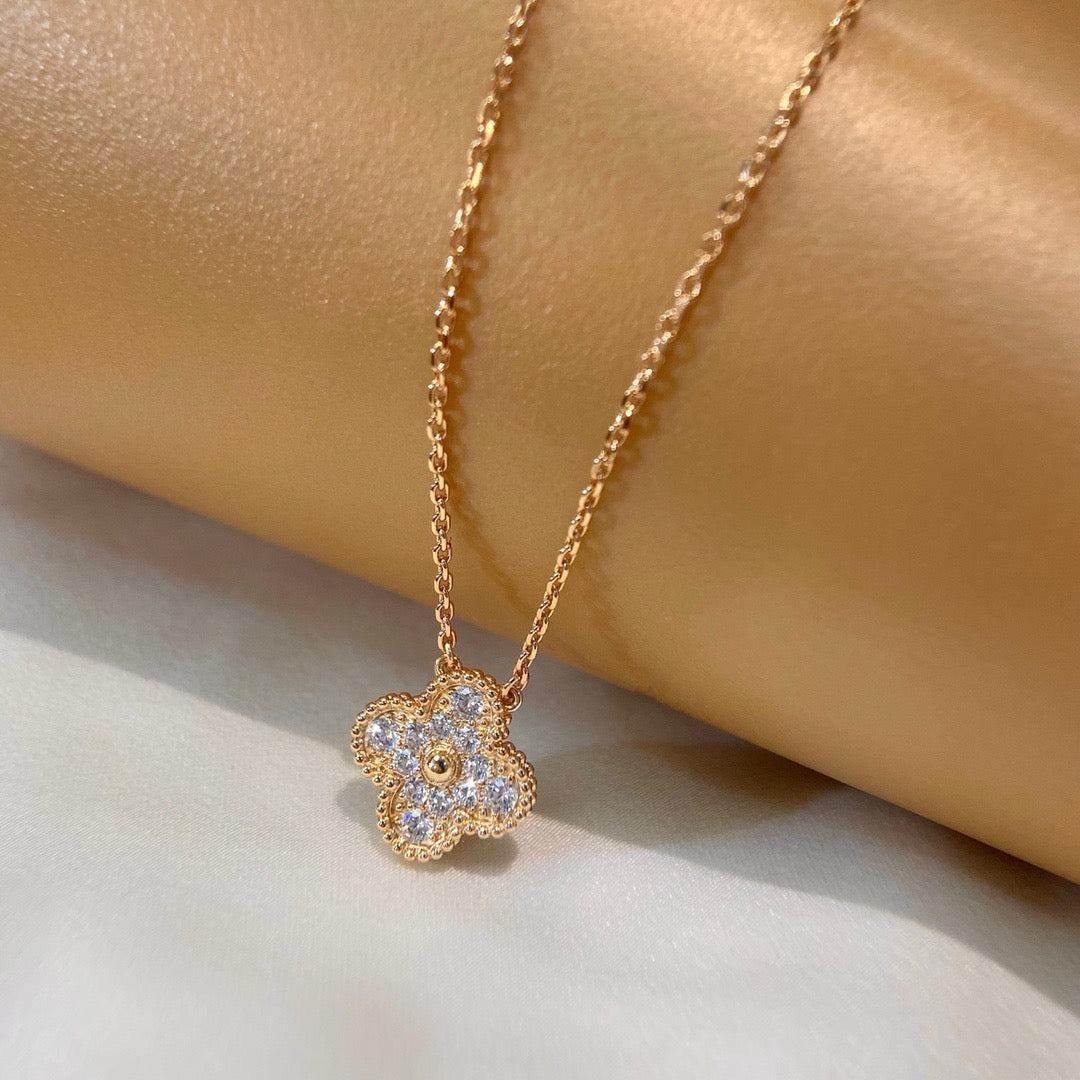 [✨ROSE💎]CLOVER 15MM DIAMOND SINGLE FLOWER NECKLACE
