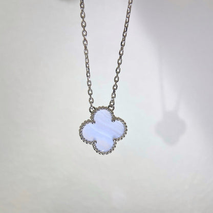 [✨ROSE💎]CLOVER 15MM BLUE CHALCEDONY NECKLACE SILVER