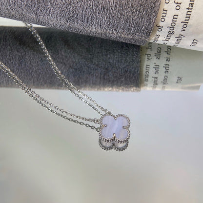 [✨ROSE💎]CLOVER 15MM BLUE CHALCEDONY NECKLACE SILVER