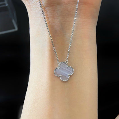 [✨ROSE💎]CLOVER 15MM BLUE CHALCEDONY NECKLACE SILVER