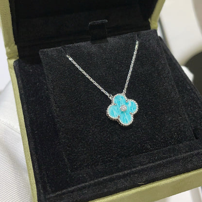 [✨ROSE💎]CLOVER 15MM DIAMOND SVRES PORCELAIN  NECKLACE SILVER