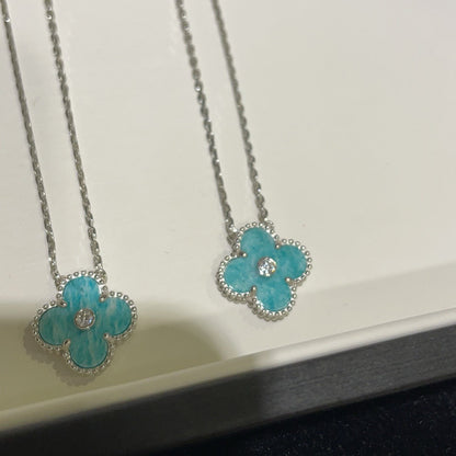 [✨ROSE💎]CLOVER 15MM DIAMOND SVRES PORCELAIN  NECKLACE SILVER