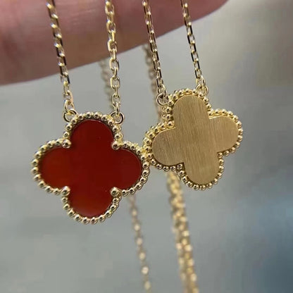 [✨ROSE💎]CLOVER 15MM CARNELIAN SINGLE FLOWER NECKLACE