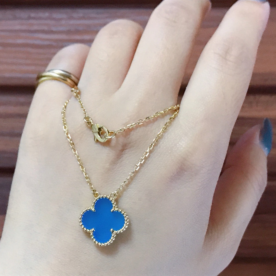 [✨ROSE💎]CLOVER 15MM BLUE AGATE NECKLACE