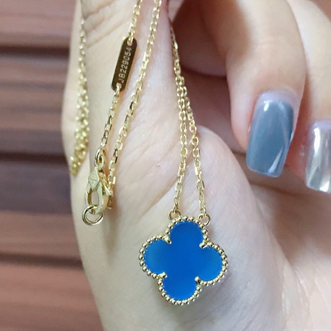 [✨ROSE💎]CLOVER 15MM BLUE AGATE NECKLACE