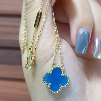 [✨ROSE💎]CLOVER 15MM BLUE AGATE NECKLACE