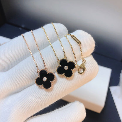 [✨ROSE💎]CLOVER 15MM DIAMOND ONYX NECKLACE