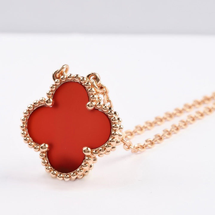 [✨ROSE💎]CLOVER 15MM CARNELIAN SINGLE FLOWER NECKLACE