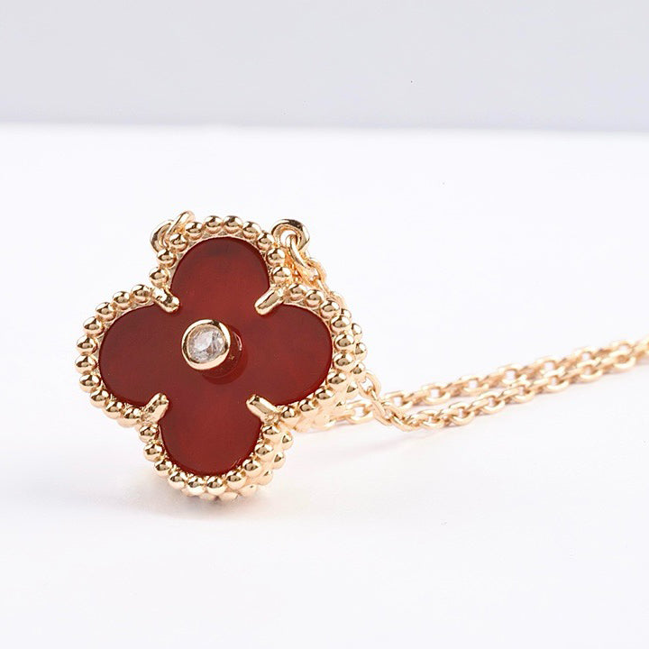 [✨ROSE💎]CLOVER 15MM DIAMOND CARNELIAN NECKLACE