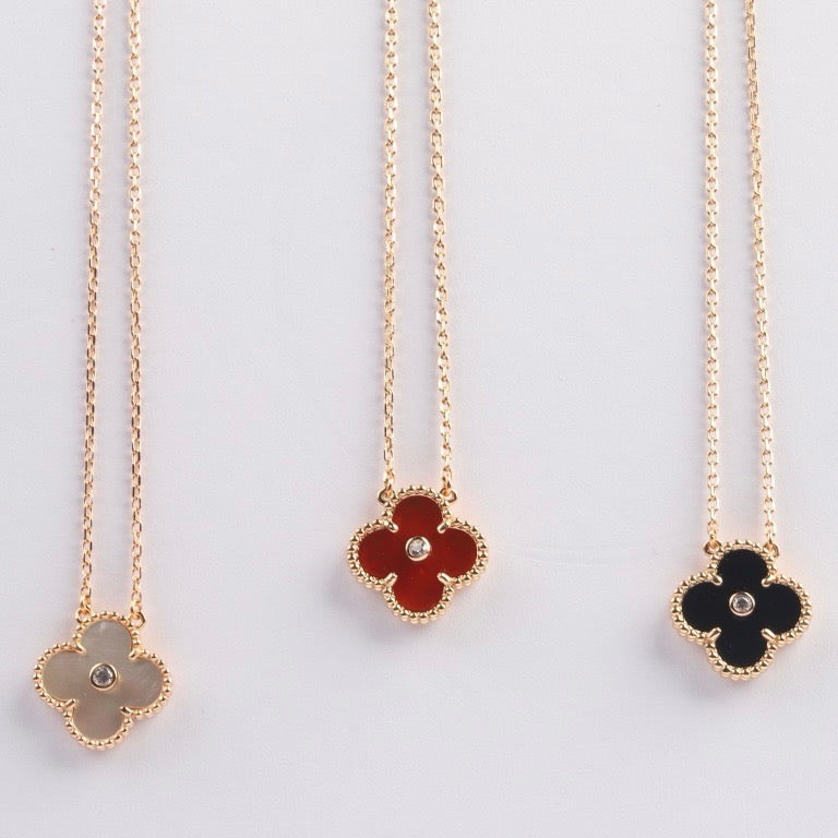 [✨ROSE💎]CLOVER 15MM DIAMOND CARNELIAN NECKLACE