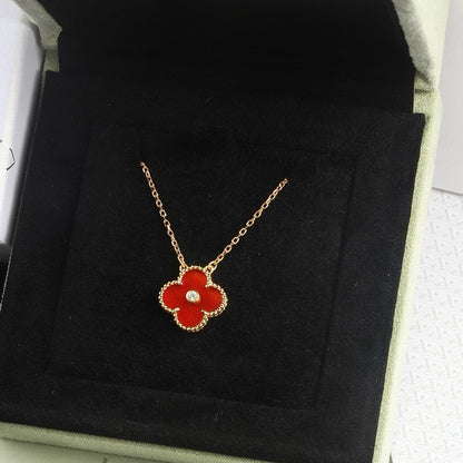 [✨ROSE💎]CLOVER 15MM DIAMOND CARNELIAN NECKLACE