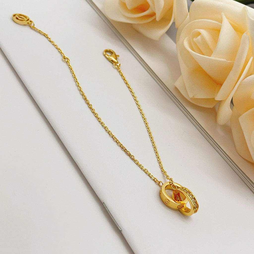 [✨ROSE💎]LOVE DOUBLE RING HALF DIAMOND BRACELET
