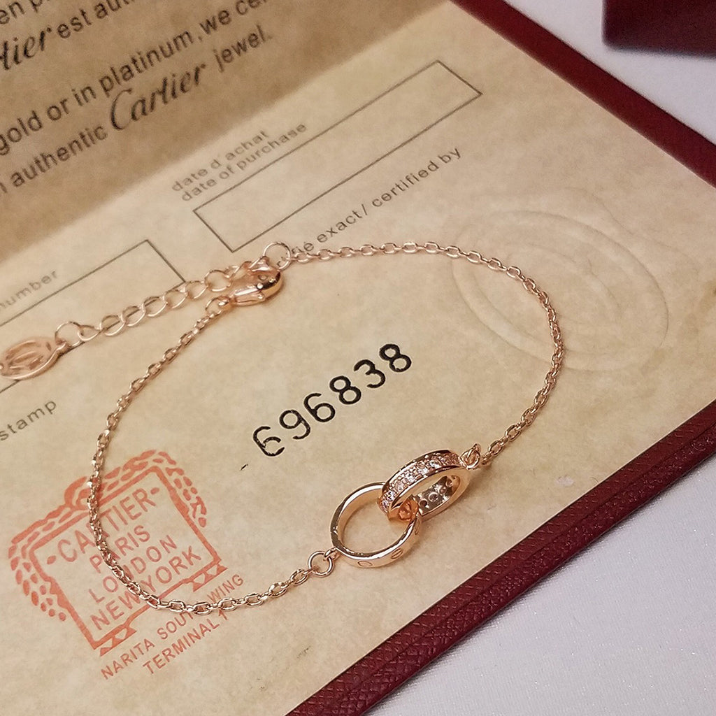 [✨ROSE💎]LOVE DOUBLE RING HALF DIAMOND BRACELET