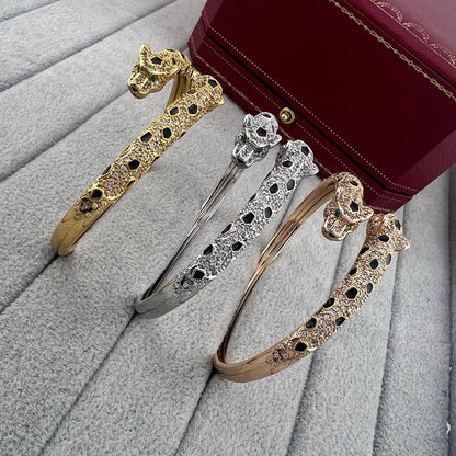 [✨ROSE💎]PANTHERE DOUBLE HEADED HALF DIAMOND OPEN BRACELET