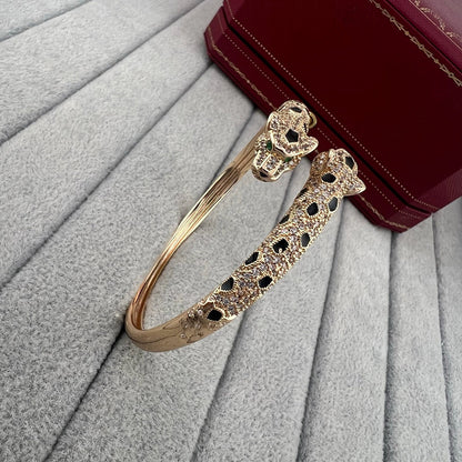 [✨ROSE💎]PANTHERE DOUBLE HEADED HALF DIAMOND OPEN BRACELET