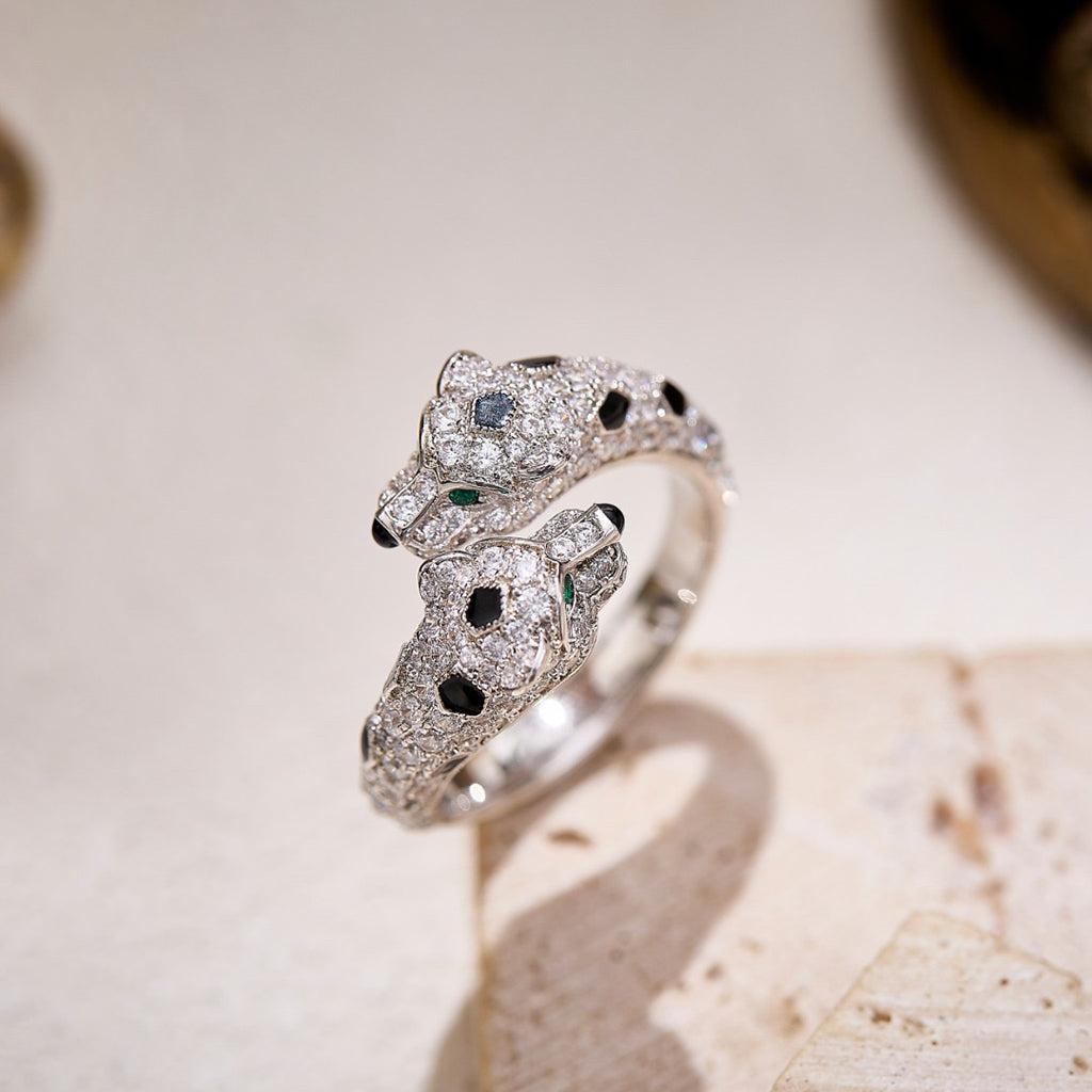 [✨ROSE💎]PANTHERE DOUBLE HEADED FULL DIAMOND  RING