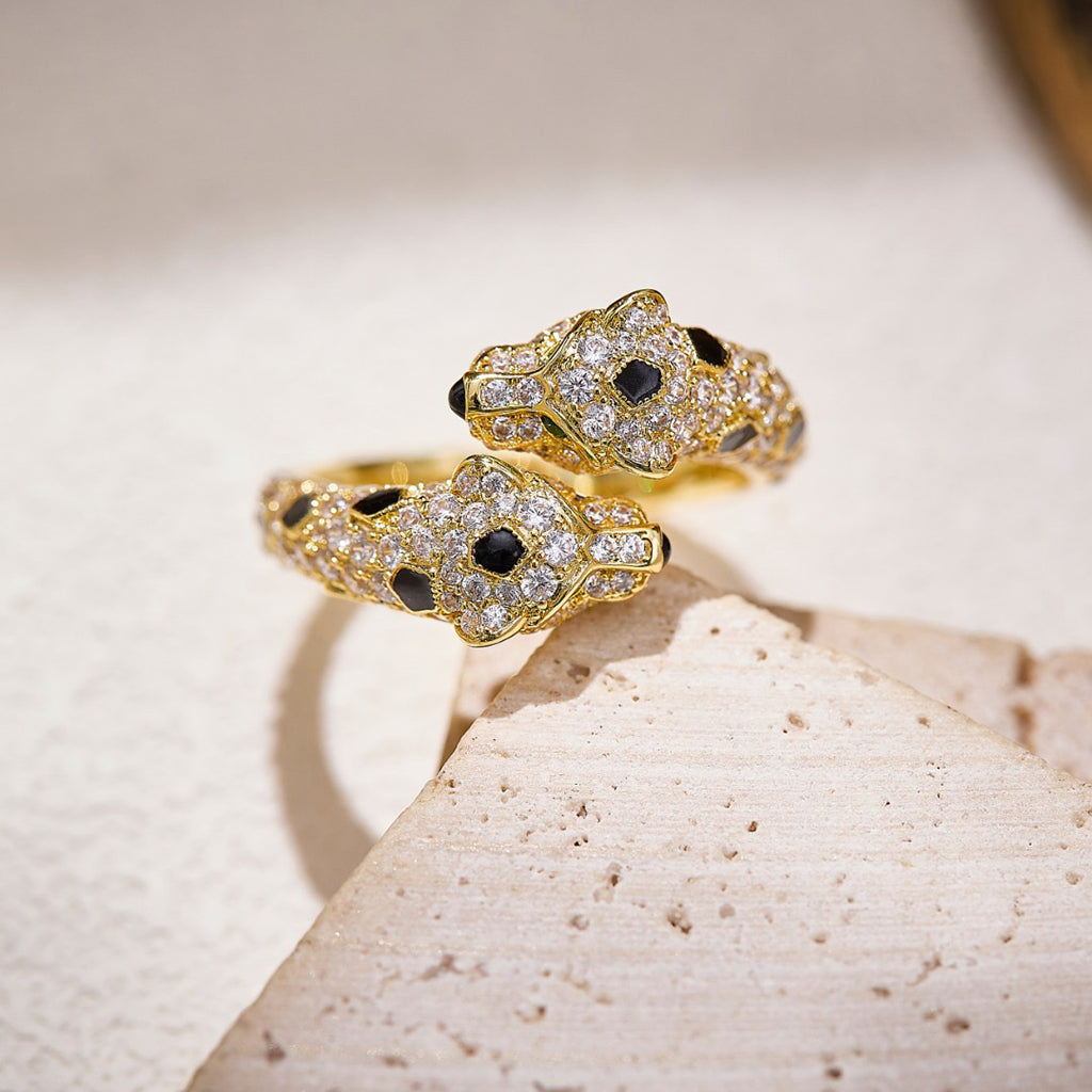 [✨ROSE💎]PANTHERE DOUBLE HEADED FULL DIAMOND  RING