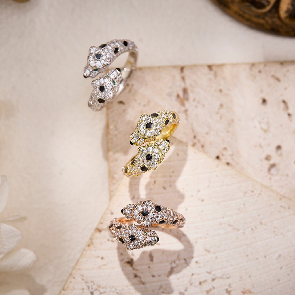 [✨ROSE💎]PANTHERE DOUBLE HEADED FULL DIAMOND  RING