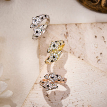 [✨ROSE💎]PANTHERE DOUBLE HEADED FULL DIAMOND  RING