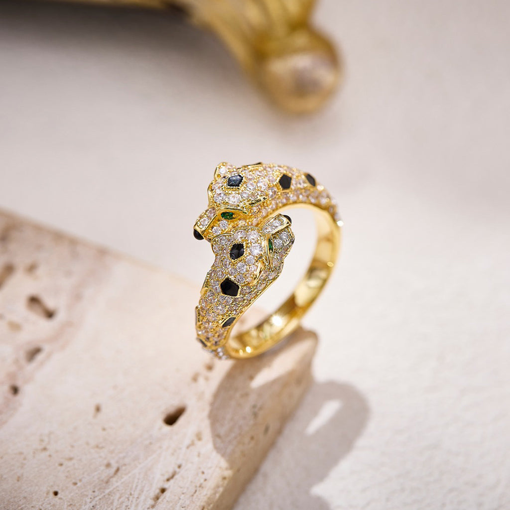 [✨ROSE💎]PANTHERE DOUBLE HEADED FULL DIAMOND  RING