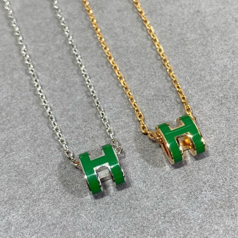 [✨ROSE💎]POP H GREEN NECKLACE SILVER AND GOLD