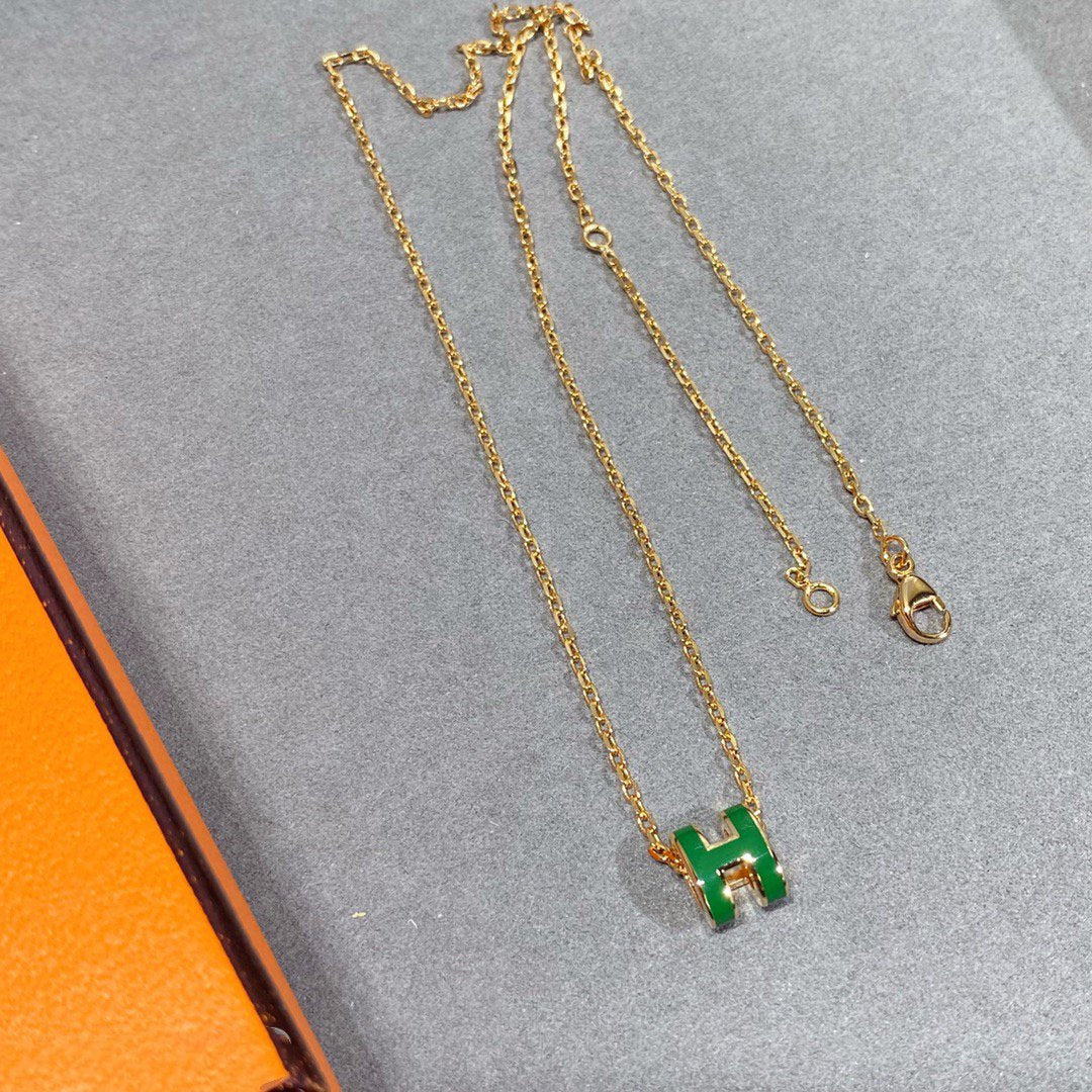 [✨ROSE💎]POP H GREEN NECKLACE SILVER AND GOLD
