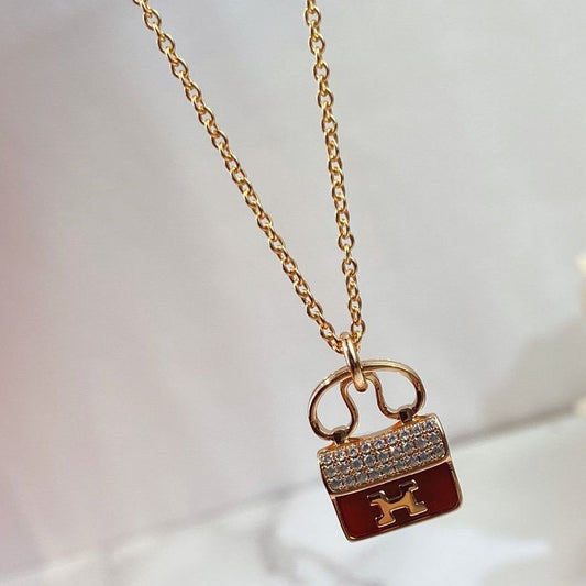 [✨ROSE💎]CONSTANCE RED PEDANT PINK GOLD NECKLACE