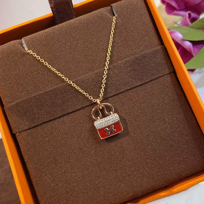 [✨ROSE💎]CONSTANCE RED PEDANT PINK GOLD NECKLACE