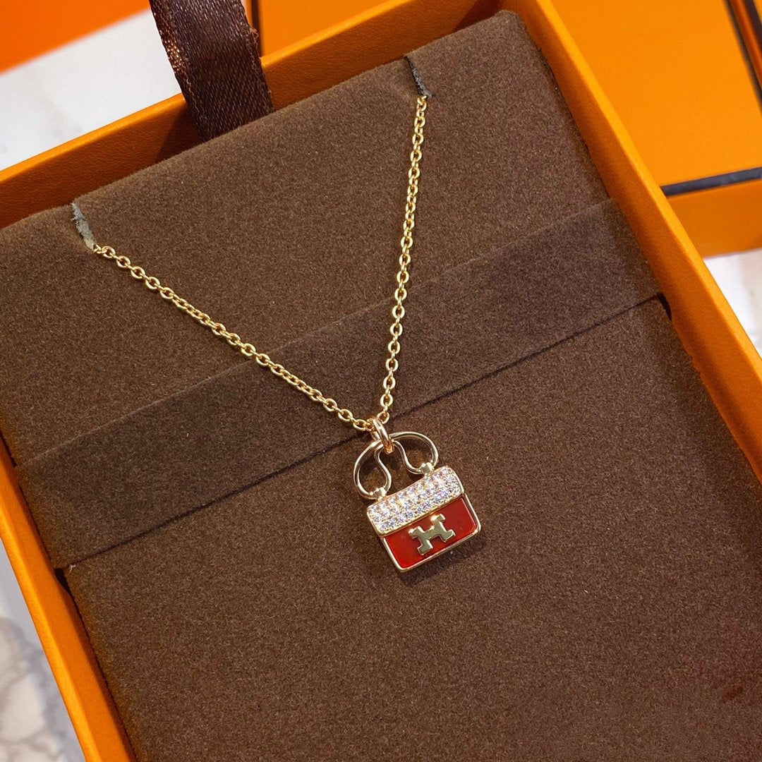 [✨ROSE💎]CONSTANCE RED PEDANT PINK GOLD NECKLACE