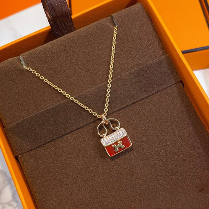 [✨ROSE💎]CONSTANCE RED PEDANT PINK GOLD NECKLACE