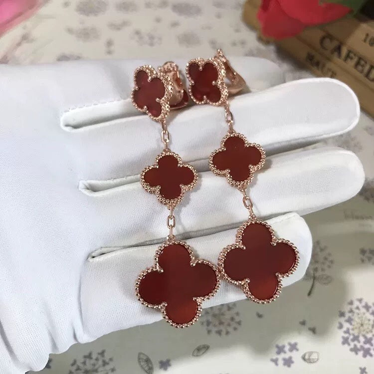 [✨ROSE💎]CLOVER 3 MOTIF CARNELIAN DROP EARRINGS