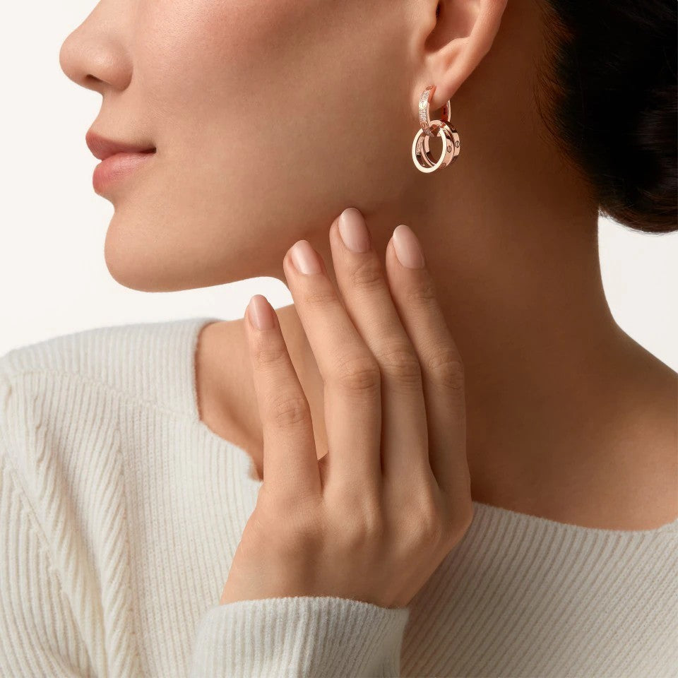 [✨ROSE💎]LOVE 3.3MM DANGLE HALF DIAMOND EARRINGS