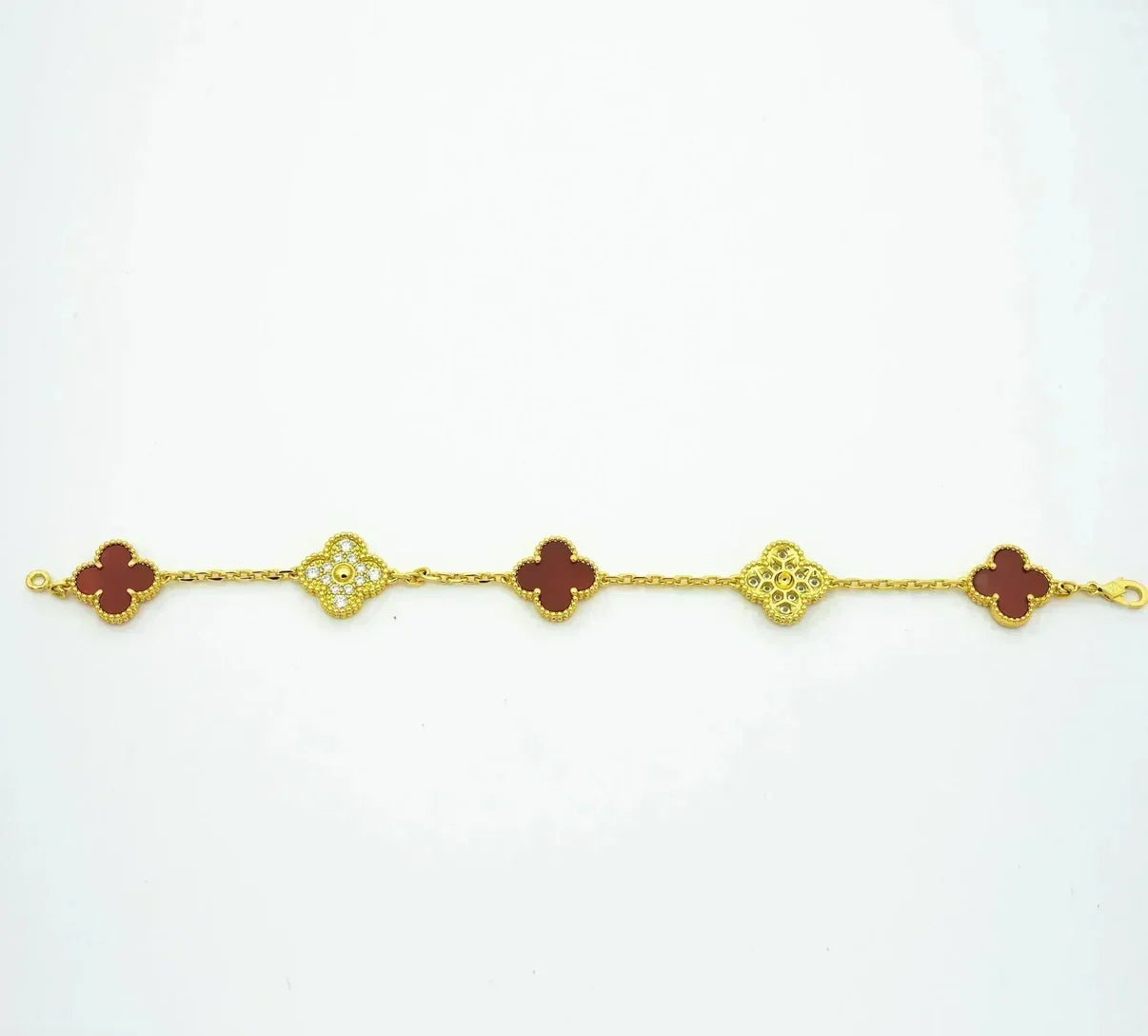 [✨ROSE💎] CLOVER 5 MOTIF RED CORNELIAN BRACELET COLLECTION