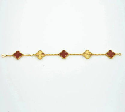 [✨ROSE💎] CLOVER 5 MOTIF RED CORNELIAN BRACELET COLLECTION