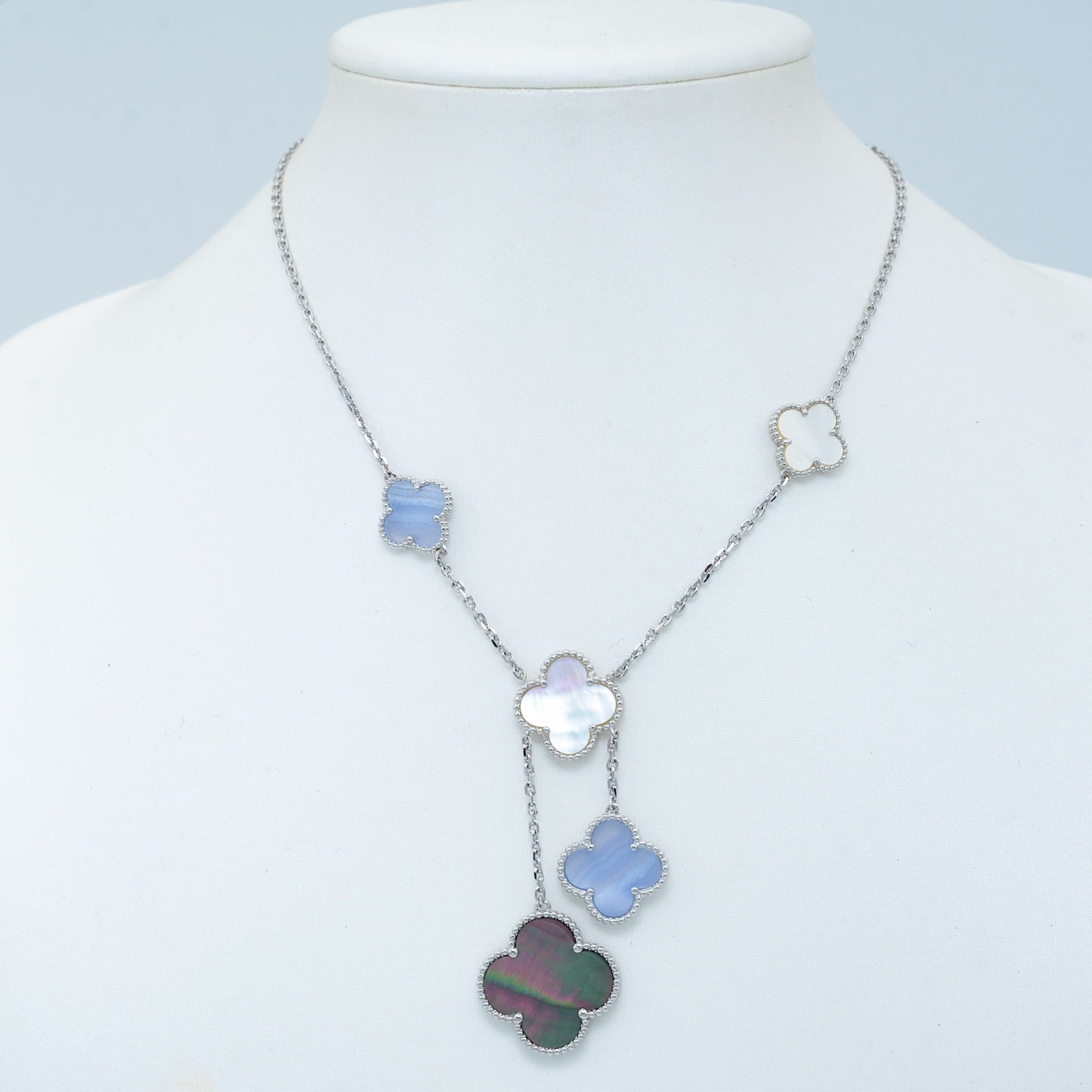 [✨ROSE💎]CLOVER MOP CHALCEDONY NECKLACE SILVER 6 MOTIF