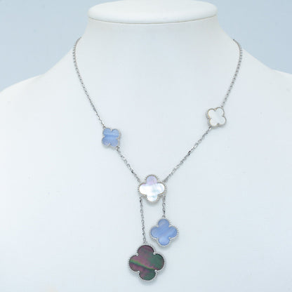 [✨ROSE💎]CLOVER MOP CHALCEDONY NECKLACE SILVER 6 MOTIF