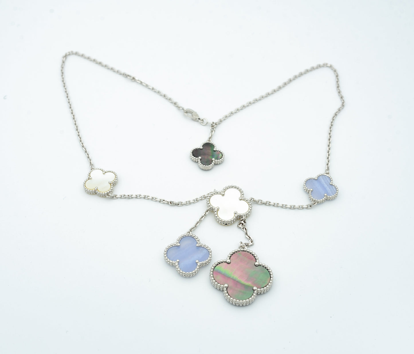 [✨ROSE💎]CLOVER MOP CHALCEDONY NECKLACE SILVER 6 MOTIF
