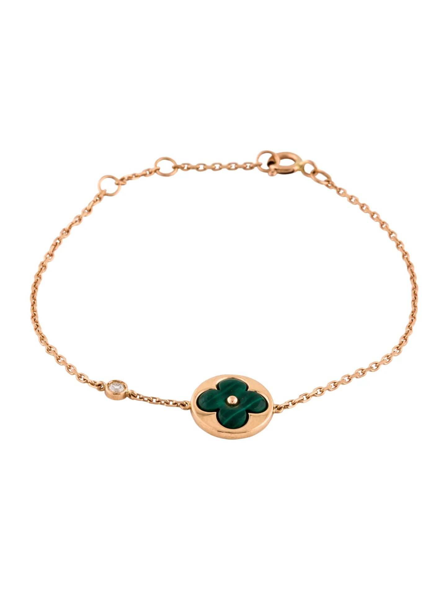 [✨ROSE💎]SUN MALACHITE 1 DIAMOND PINK GOLD BRACELET