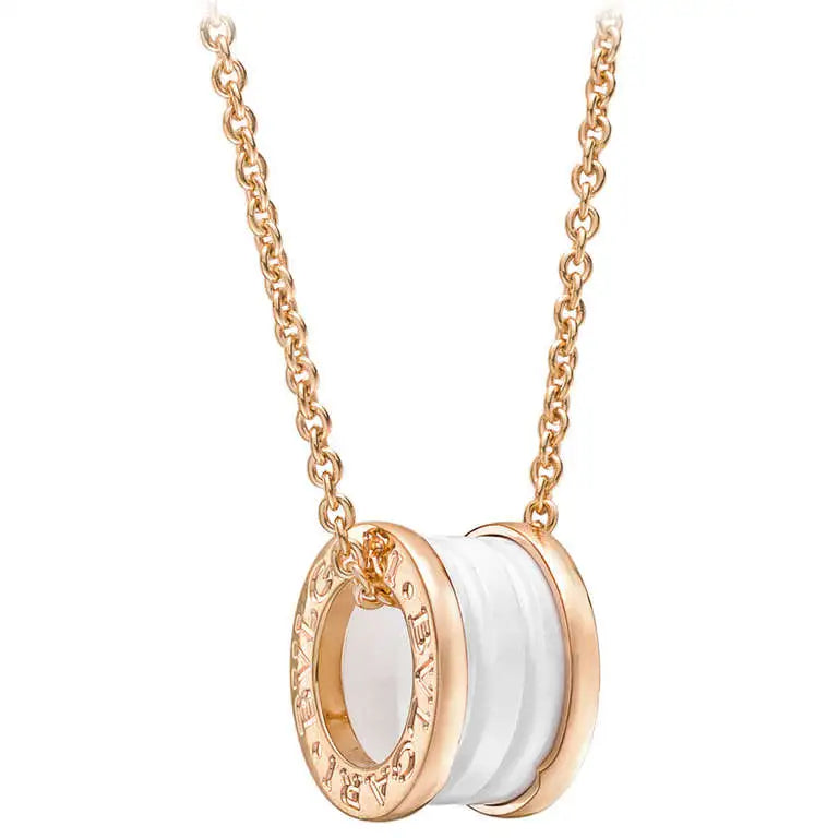 [✨ROSE💎]ZERO 1 WHITE CERAMIC PINK GOLD DIAMOND NECKLACE