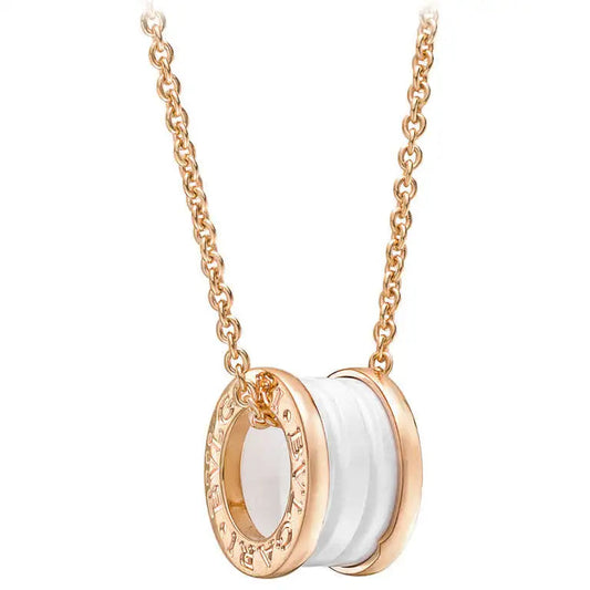 [✨ROSE💎]ZERO 1 WHITE CERAMIC PINK GOLD DIAMOND NECKLACE