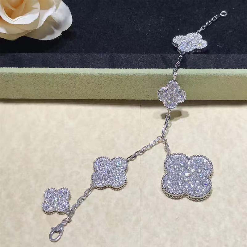 [✨ROSE💎]CLOVER 6 MOTIFS SILVER DIAMOND BRACELET