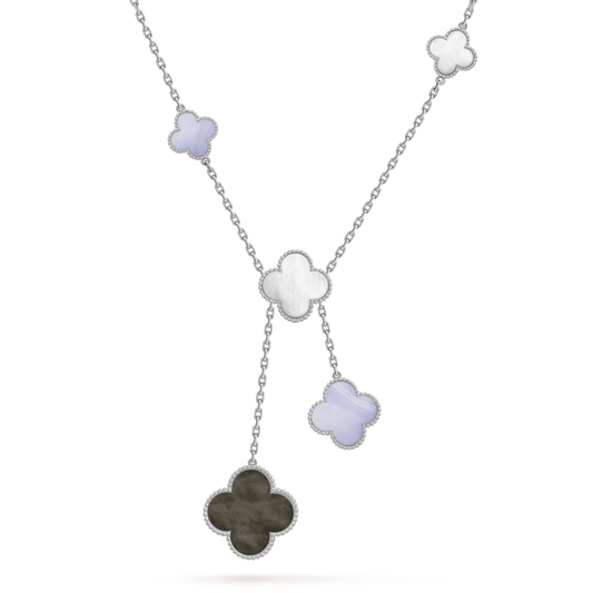 [✨ROSE💎]CLOVER MOP CHALCEDONY NECKLACE SILVER 6 MOTIF