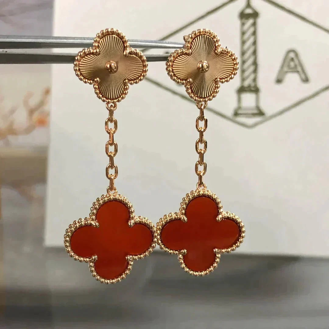[✨ROSE💎]CLOVER 2 MOTIF  LASER CARNELIAN EARRINGS