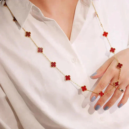 [✨ROSE💎]CLOVER 20 MOTIFS CARNELIAN NECKLACE