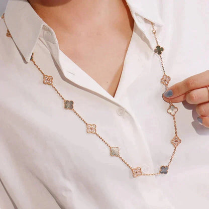[✨ROSE💎]CLOVER 20 MOTIFS DARK MOP DIAMOND  NECKLACE