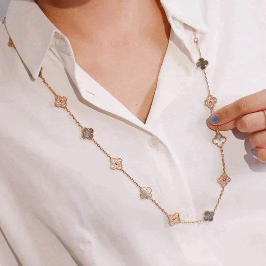 [✨ROSE💎]CLOVER 20 MOTIFS DARK MOP DIAMOND  NECKLACE
